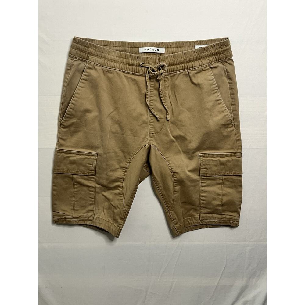 PacSun Cargo Shorts Mens Medium Tan Elastic Waist Drawstring Utility Casual